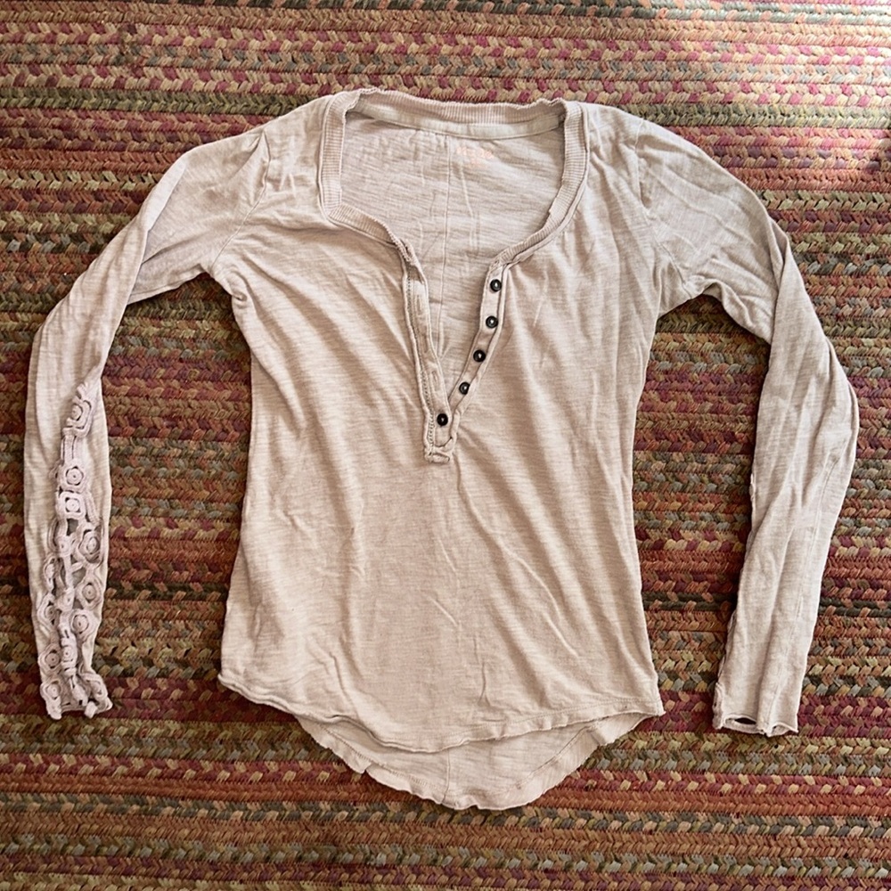 MUDD PALE PINK HENLEY LONG SLEEVE LACE DETAIL